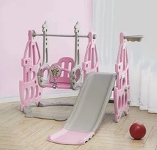 Kids Slide Indoor Outdoor 4 in 1 Toddler Climber Swing Set with Basketball Hoop