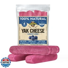 Tibetan Yak Cheese Dog Chew Sticks (4 Medium Chews) Blueberry Flavored - Natu