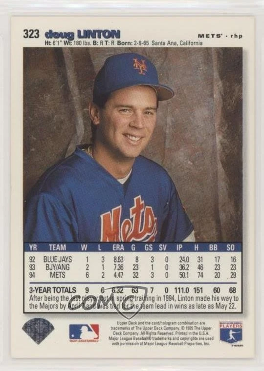 1995 Upper Deck Collector's Choice Gold Foil Signature Doug Linton #323 - Image 2 of 2