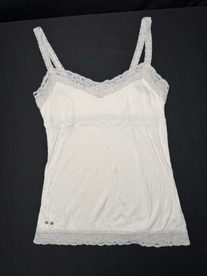 Converse One Star Y2K Cotton Blend White Ribbed Lace Trim Cami Tank Top Coquette