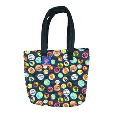 Black Paper Party Quilted Tote Bag 15” x 13.5” x 4” Double Handles Multicolor