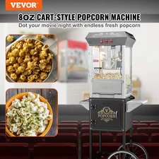VEVOR Popcorn Maker with Cart, 850W Popcorn Popper Machine, 8 Oz Kettle Makes 48