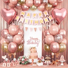 Rose Gold Birthday Decorations for Girls,Happy Birthday Party Decorations for...