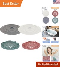 Effortless Install Silicone Drain Hair Catcher Tub Stopper Set 4 Colors
