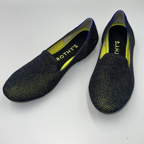 Women’s ROTHY’S Navy Blue & Neon Metallic Lattice Stitch Loafers Flats Size 7