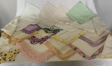 Lot of 21 Hankies Lace and hand Crocheted Edge Trim