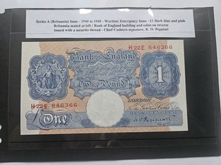 United Kingdom Bank Note Of 1 Pound Britannia 1940 1948 K. O. Peppiatt