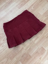 Superdry Corduroy Pleated Micro Mini Skirt Burgundy Y2K UK 8 Tennis Preppy
