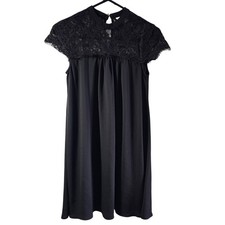 Black Lace Cap Sleeve Mock Neck Keyhole Trapeze Shift Dress Lace Flowy Whimsy