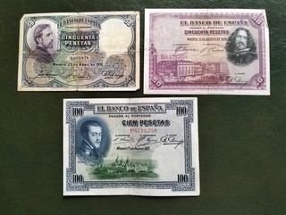 Banco de España lot billets Espagne 50 et 100 pesetas Europe années 1930