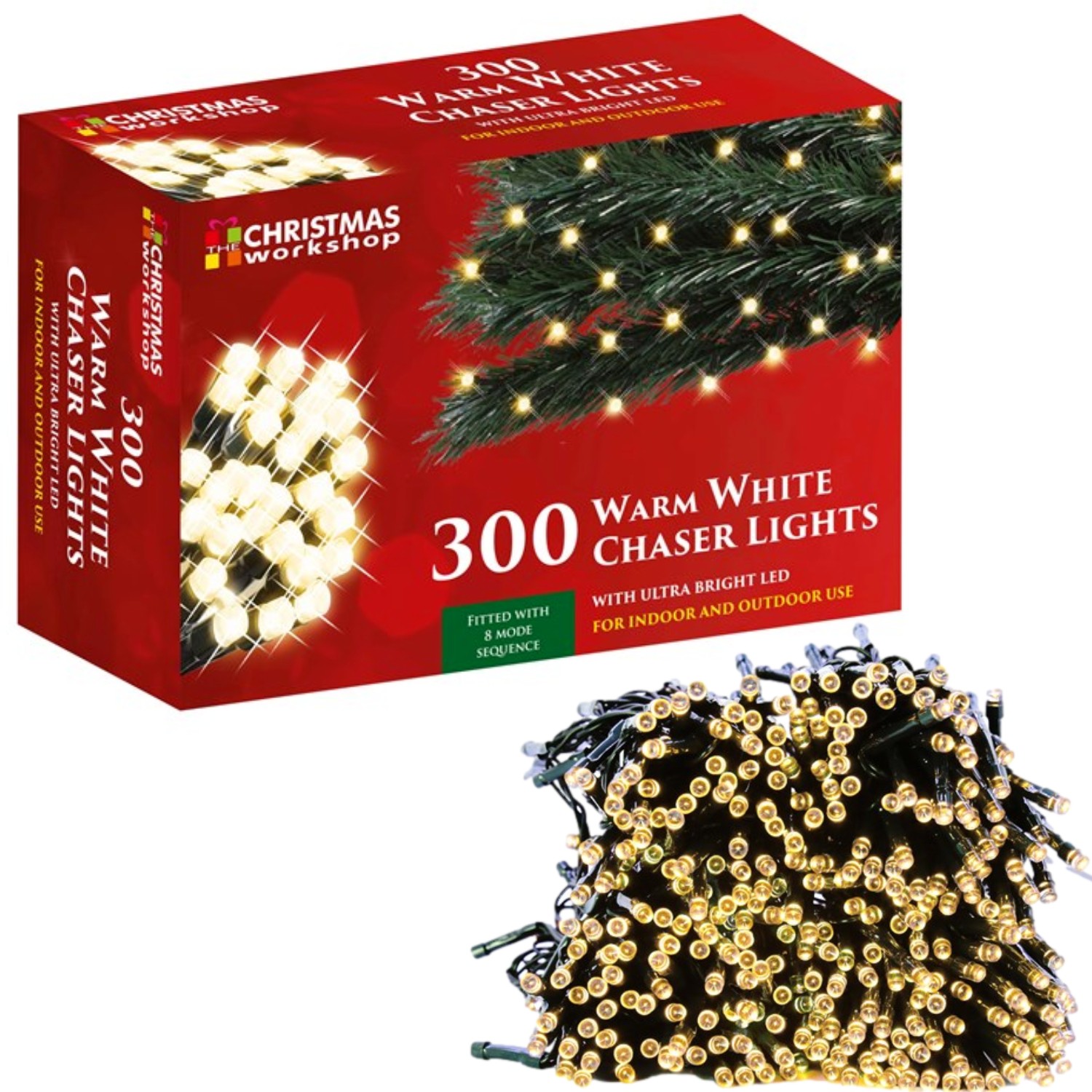 300 Warm White Indoor Outdoor Chaser Christmas Xmas Lights With Ultra Bright LED