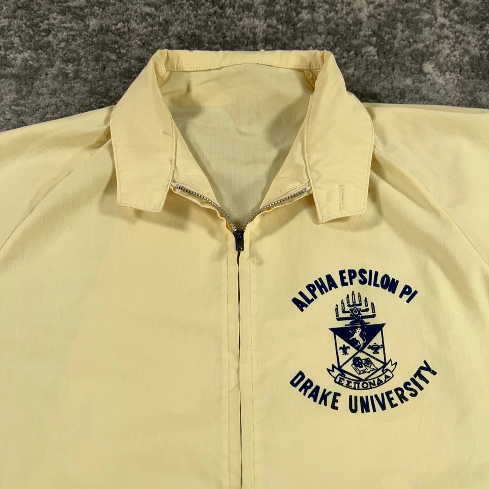 Chaqueta De Colección Drake University Para Hombre XL Amarilla Cortavientos Años 70 Fraternidad Judía Foto 2 de 4