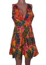 Colorful Orange Ruffle Tiered V-neck Luau Holiday Mini Cleavage Dress M Party