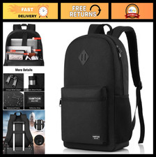 Stylish Black Backpack for Men Women, 15.6" Laptop Bookbag with USB Charger, C
