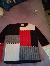 Vintage Company Collection Patchwork Size MED Sweater W/BOLD stitches Good Shape