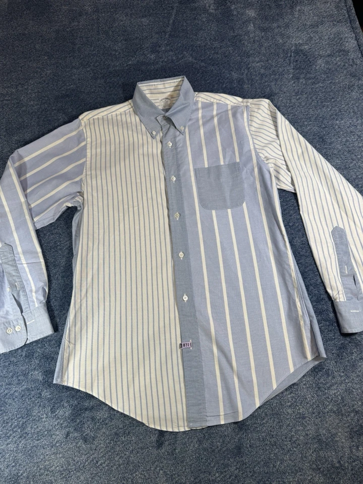 Brooks Brothers Shirt Men's Medium Regent Button Up Blue Striped USA VTG - Image 2 of 4