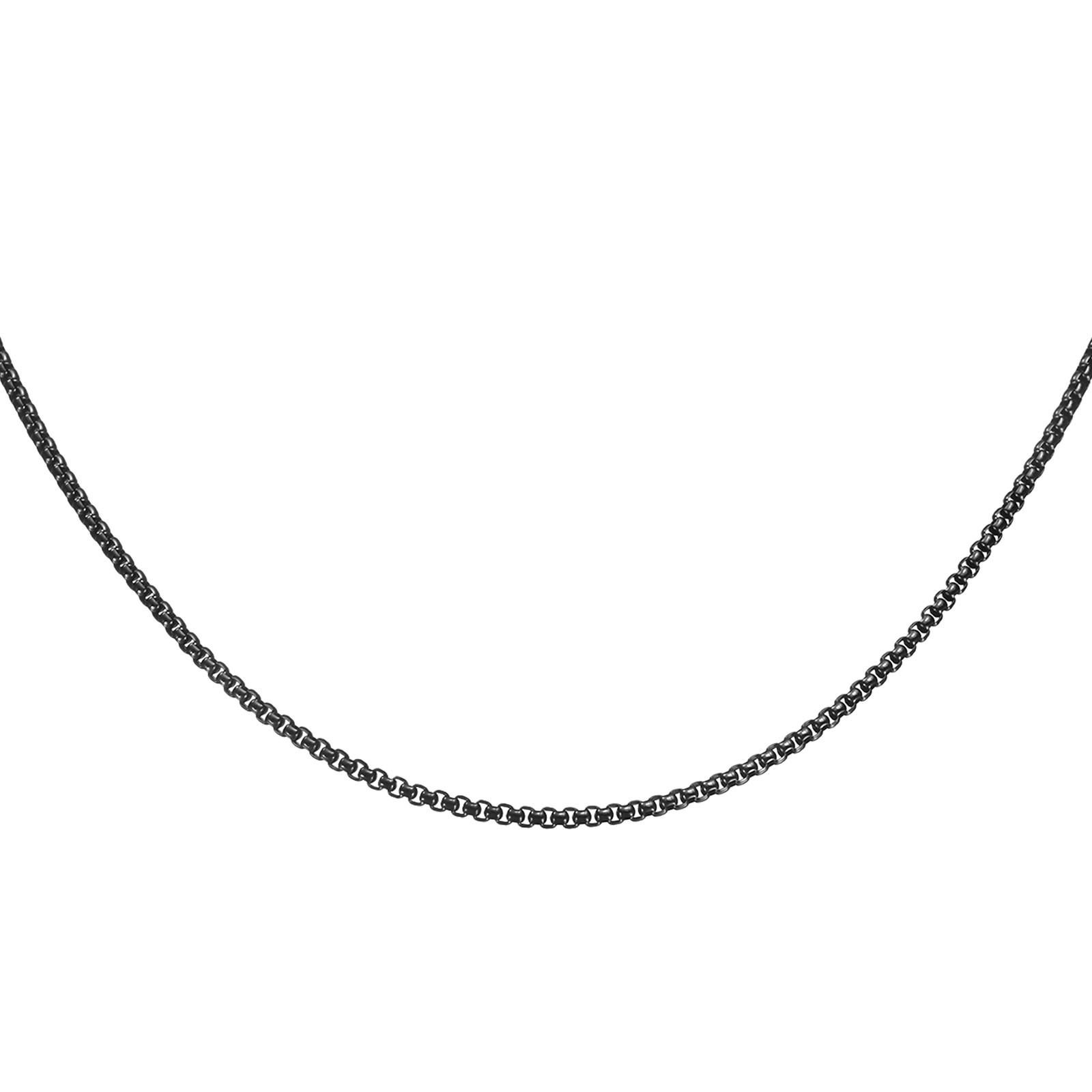 Square Chain Necklaces 3mm 21.7 Inch Long Round Box Necklace, Black