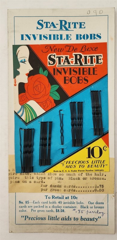 1931 vintage STA-RITE INVISIBLE BOBS art deco HAIRPINS on DISPLAY CARD unused!