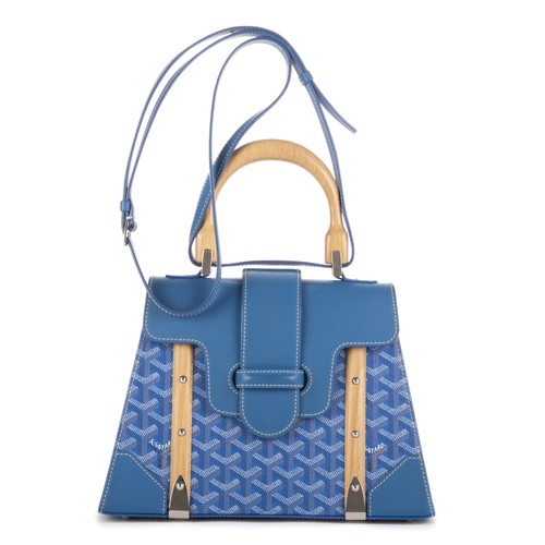 Goyard Blue Saigon PM Shoulder Bag Goyardine Coated Canvas
