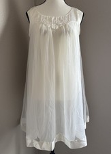 VTG Gossard Artemis White Babydoll Nightgown Petite Overlay Embroidered 70s