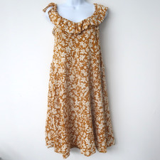 Old Navy Floral Dress Size Large Orange Smocked Ruffle A Line Boho Casual Sun