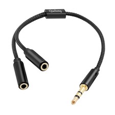 Headphone Splitter, 3.5mm Male to 2 Female Ports, 1ft/0.30m Extension Cable...