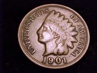 1901 Indian Head Cent, Fine to nearly Very Fine Grade.