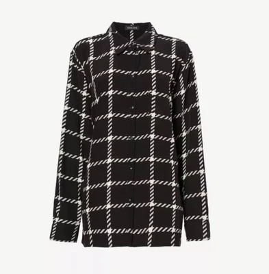 Anine Bing Aspen Checked Woven Shirt Button-up Black White medium