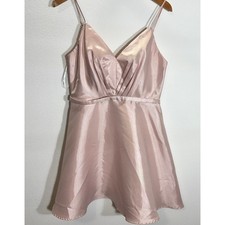 Lulus Blush Pink Shimmer Satin Mini Dress Large V-Neck Strappy Fit & Flare Party