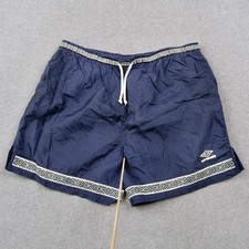 Vintage 90s Umbro Blue Nylon Soccer Shorts Geometric Tape Accents Size XL
