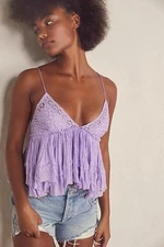 Free People FP One Carrie Top Eyelet Embroidered Smocked Tiered Straps NWT XS