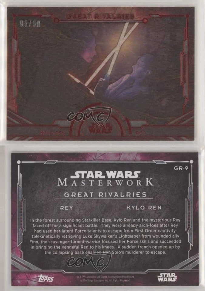 2016 Topps Star Wars Masterwork Great Rivalries Wood 8/50 Rey Kylo Ren #GR-9 - Image 3 of 3