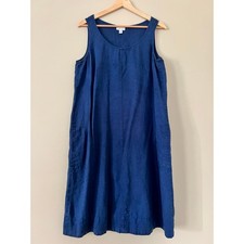 J.Jill A-Line Tunic Tank Dress Blue 100% Linen Long Maxi Jumper Medium Tall