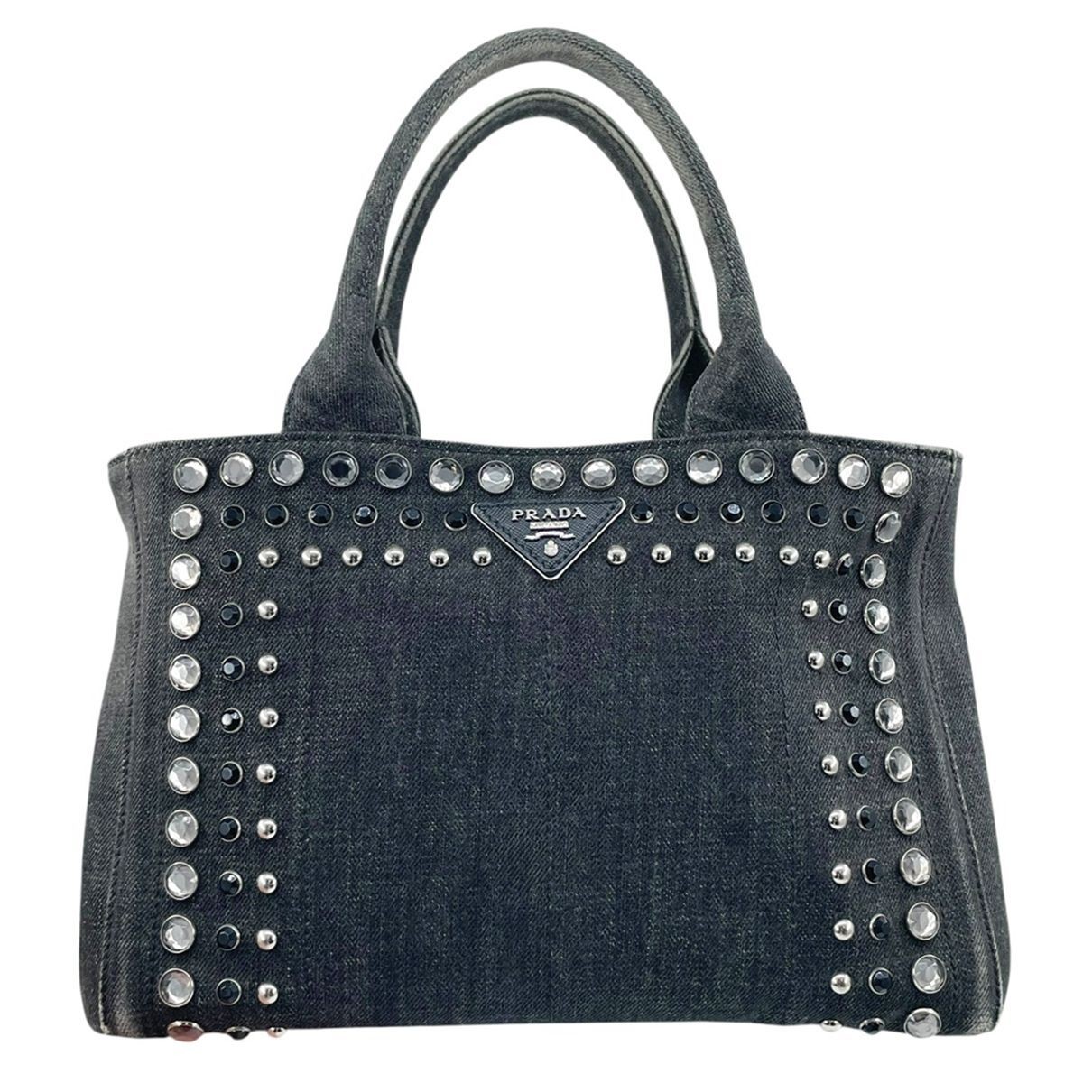 Used PRADA Bijou Denim Canapa 2WAY Tote Bag Handbag 1BG642 Black Triangle Logo 2 thumbnail 2