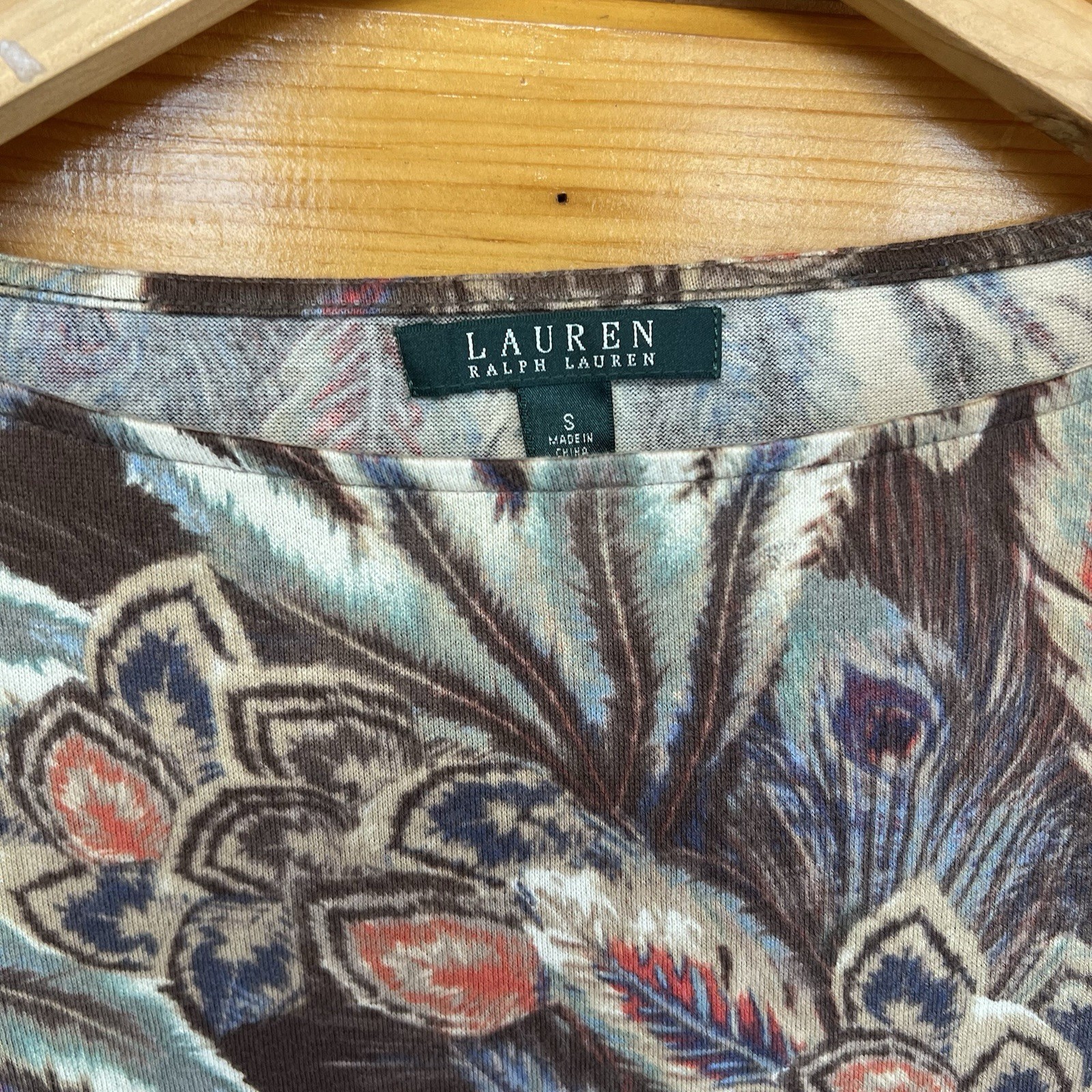 Lauren Ralph Lauren Brown Rare Feathers Pattern Long Sleeve Top Shirt Size S image 2
