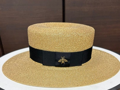 専用　　GUCCI ラメストローハットM bee 帽子 Gucci Straw Hat Black Ribbon Gold Bee Rare Size S 56cm No Box | eBay