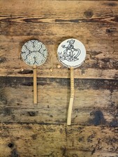 Vintage Shipibo Peru Hand Drum Rattle Lot 2 Shamanic Folk Art Percussion Toy