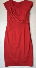 David Meister Red Ruched Draped Sheath Dress Sz 10 Party Office Christmas
