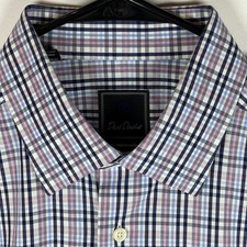 David Donahue Men Dress Shirt 17/34-35 Trim Fit Preppy Check Pattern Cotton
