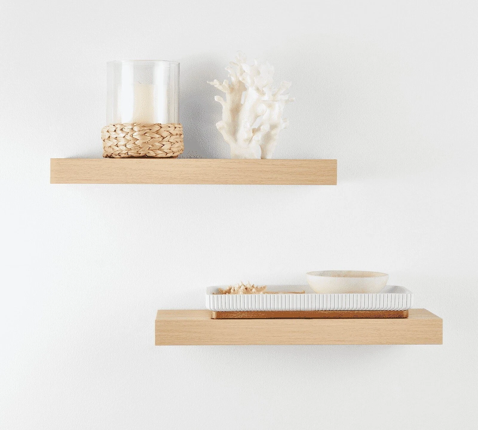 16.5" Wood Floating Shelves Wall Decor & Storage Display Shelf Bedroom Set of 2