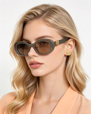 Gucci GG1730S Grey Oval Sunglasses 52-21-145 Solid Brown Lens