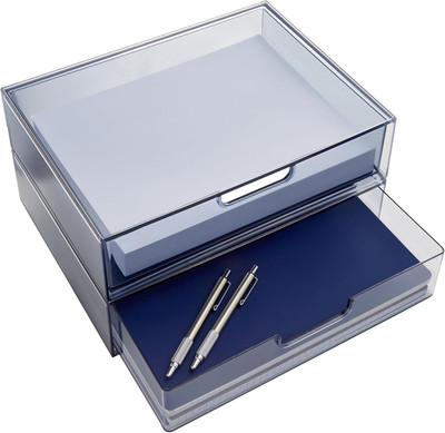 STAX Plastic Stackable Organizer Drawers (Set of 2) Classic Grey | 12.5'' Wide | 