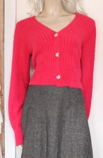 Jessica Simpson bright pink faux Angora fluffy knit cropped cardigan size L/14