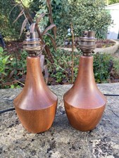 Pair Small Vintage Mid Century 50s 60s 70s Teak Wood Bedside Table Lamps Rewired