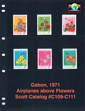 $7.40 Scott Value - 1971 GABON Flowers Airmail Planes (hard to find) MNH NH UMM