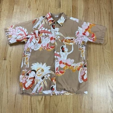 Vintage Barefoot In Paradise Hawaiian Shirt Sz Large Tropical Flowers Hula Girls