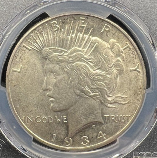 1934-D $1 PCGS AU 58 1934 D PEACE DOLLAR SILVER COIN!