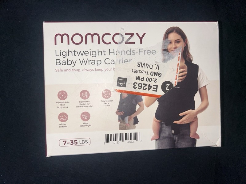 Momcozy Lightweight Hands-Free Adjustable Baby Wrap Carrier Black 7-35 lbs