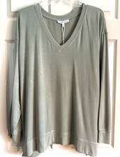 NWT WORKSHOP Republic, Plus 3X, V-Neck Sweatshirt Long Sleeve, Green Comfy 68