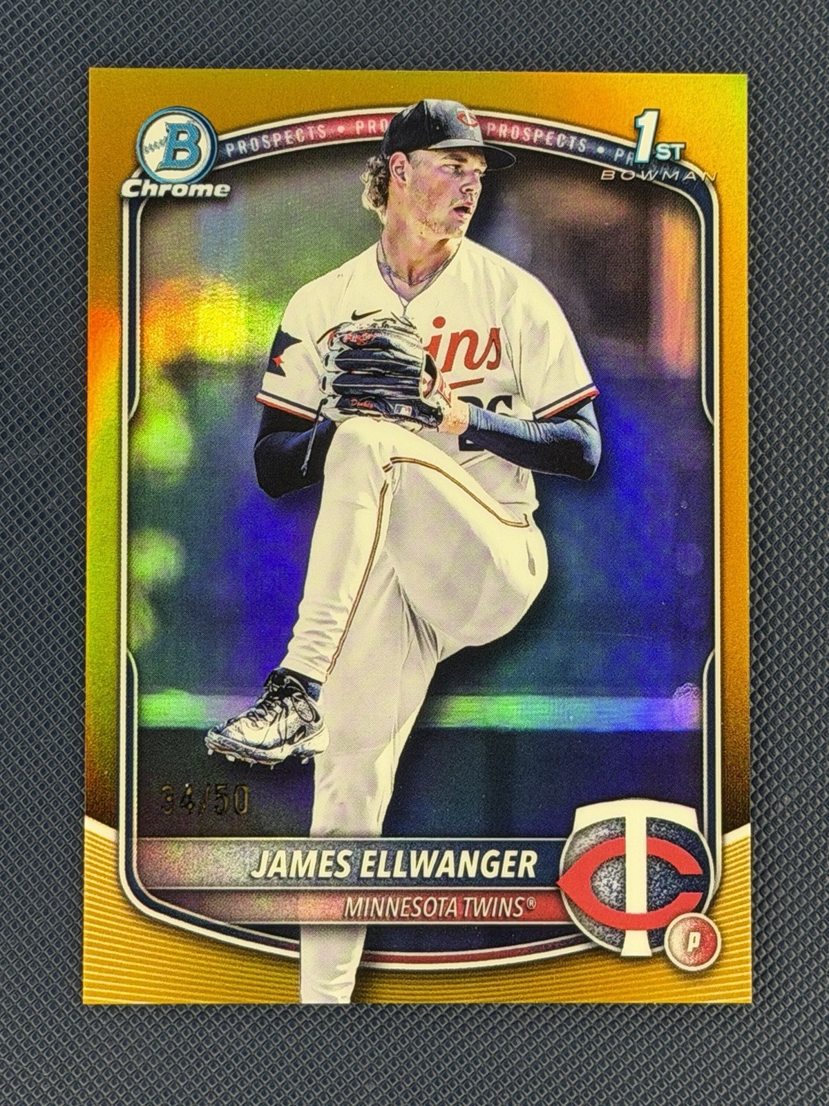 2025 Bowman Draft James Ellwanger 1st Chrome True Gold Refractor 34/50 Twins